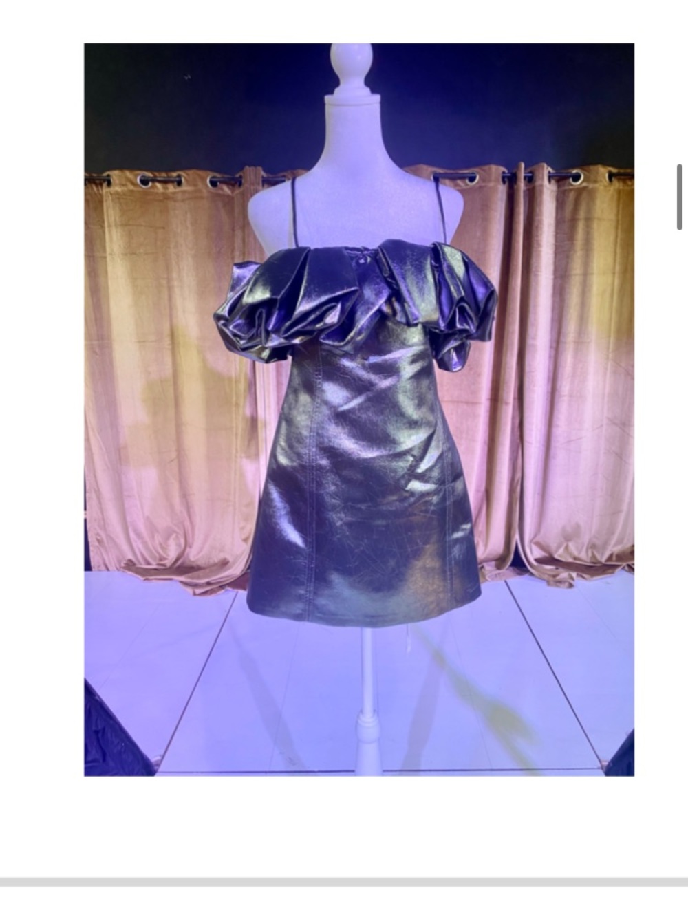 Zara Metallic Black Puff-Sleeve Mini Dress